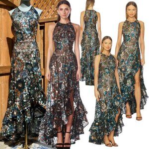 🆕 BRONX & BANCO🧿 NWOT Sicilia Blue Sequin Fluted Hem Maxi Dress Sz XS US 2